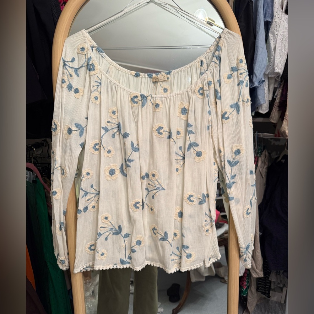 Lovestitch Cream and Blue Floral Blouse